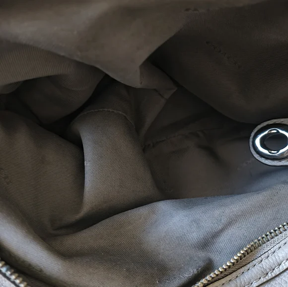 Coach Taupe Grey Madison Phoebe Pebbled Leather Chain Large Shoulder Bag - Picture 9 of 14